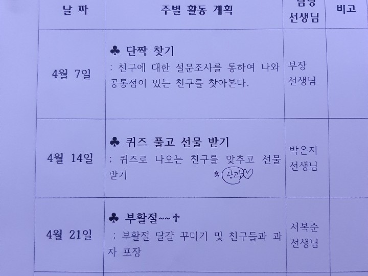 3월 행사 및 4월 행사계획