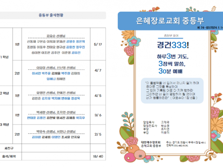 2024년 1월 14일 중등부 주보
