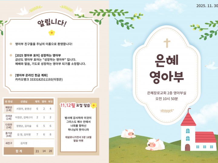251130 은혜교회 영아부 주보
