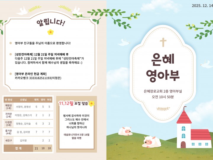 251214 은혜교회 영아부 주보